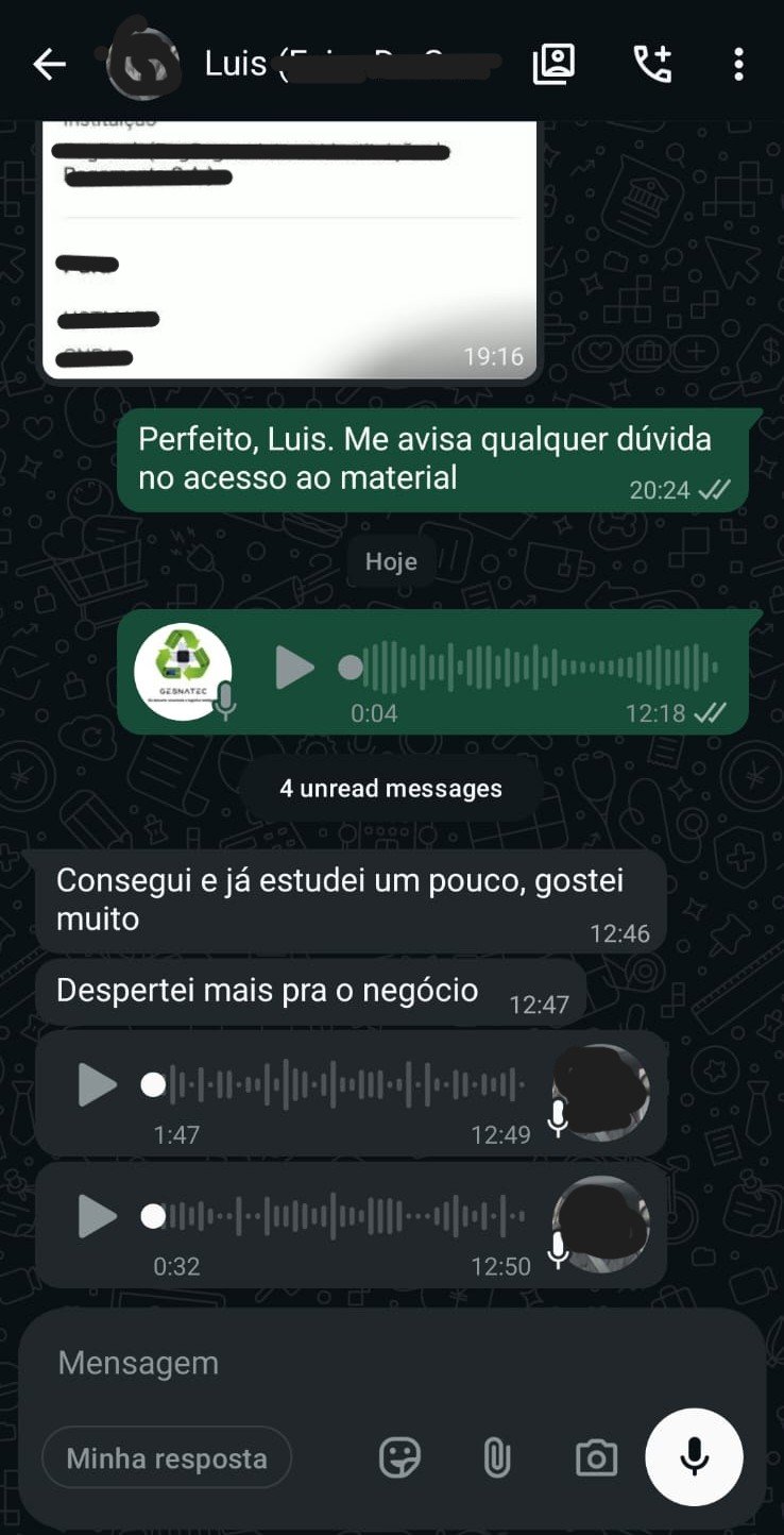 Depoimento de comprador no WhatsApp
